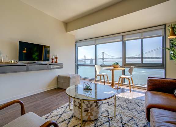 Living Room With Expansive Window at Towers at Rincon, San Francisco