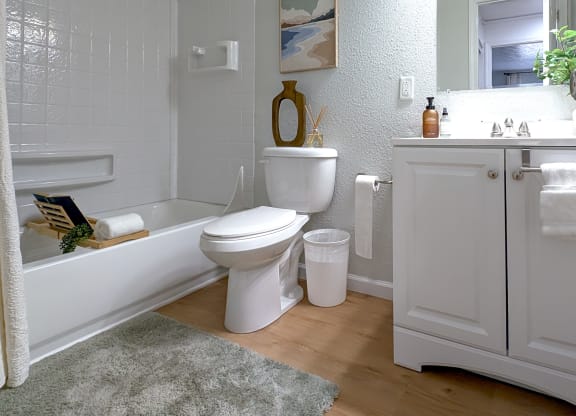 a bathroom with a toilet and a tub and a sink