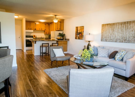 Living Room Come Kitchen View at Marine View Apartments, Alameda, 94501