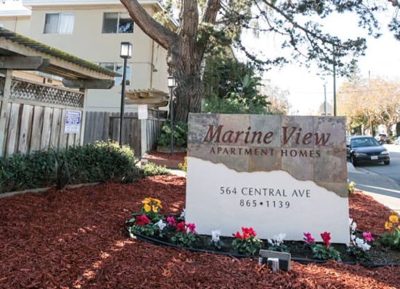 Welcoming Property Signage at Marine View Apartments, Alameda