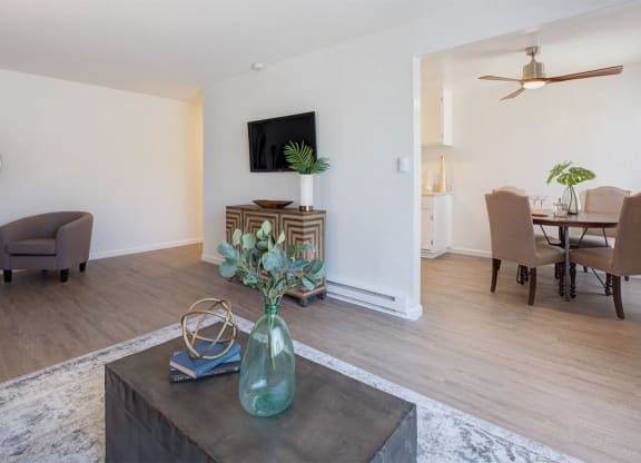 Bright living and dining space at Three Crown Apartments, Alameda, 94501