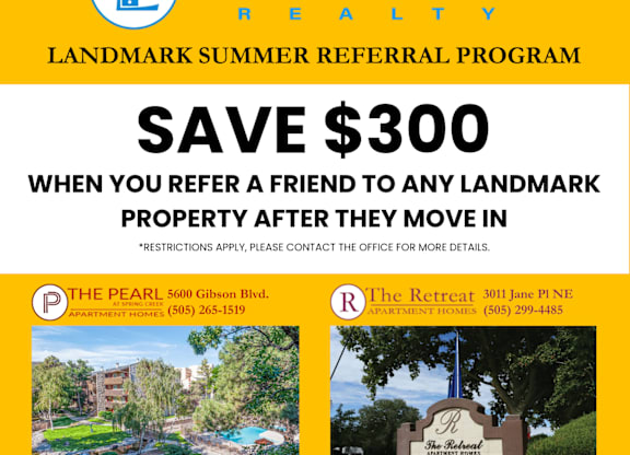 Referral program for Landmark, offering a $300 credit for referrals.