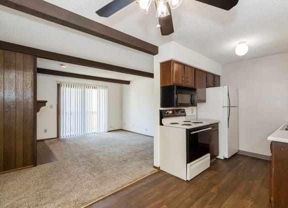 West One Bedroom Kitchen to Living Room View at Raintree Apartments, Kansas, 66614