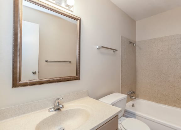 Studio Bathroom at Raintree Apartments, Topeka, Kansas