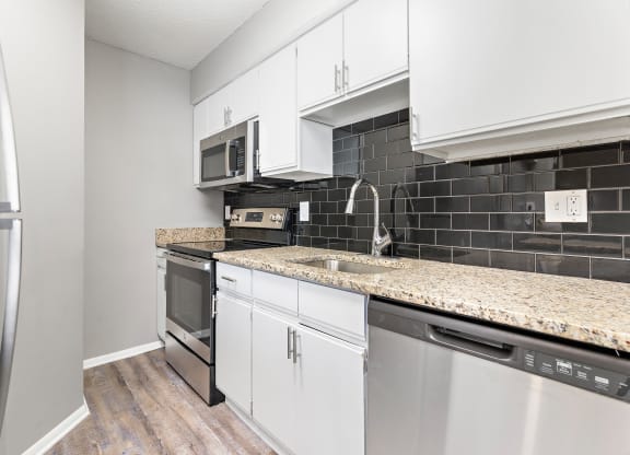 Kitchen with stove and dishwasher at Eddingham in Lawrence, KS