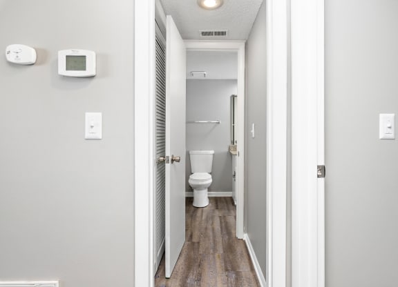 Hallway leading to bathroom at Eddingham in Lawrence, KS