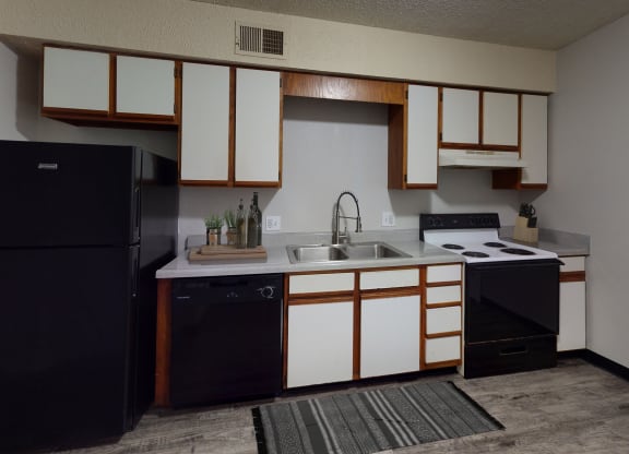 Kitchen with spacious cabinetry and black appliances