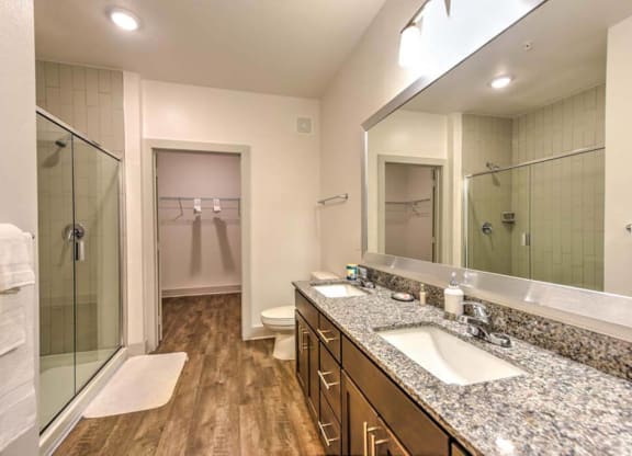 Bathroom with Large Mirror and Shower at Fountainhead, Jacksonville, FL, 32258