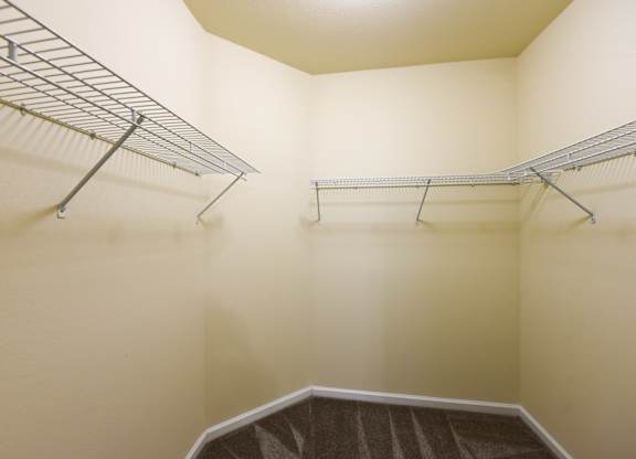 A walk-in closet with a metal rack and a carpeted floor at Cabana Club - Galleria Club Apartments, Florida 32256