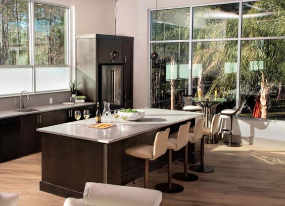 a kitchen with a large center island next to a window  at Luxor Club, Jacksonville, Florida