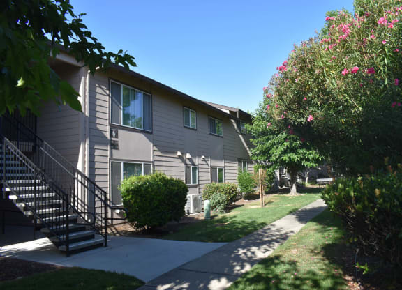 Mutual Housing at Foothill Farms unit exterior facing trees and grass