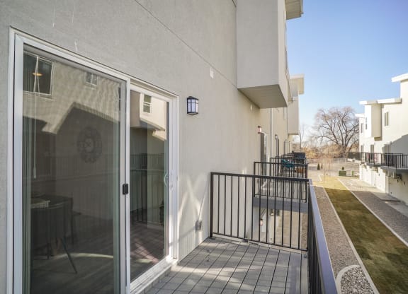 a view of the balcony from the living room