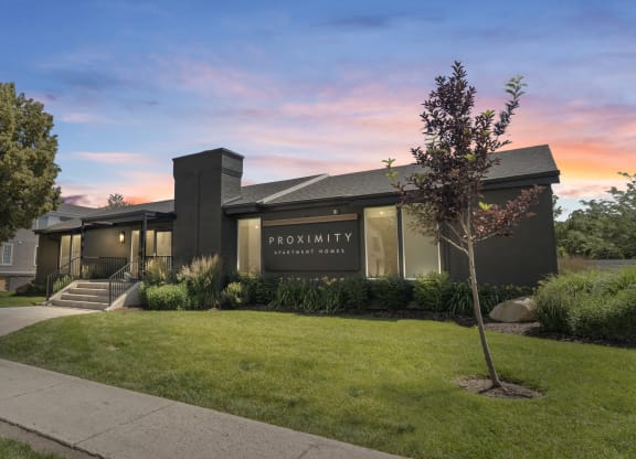 Proximity Apartment Homes Exterior of Leasing Office Night