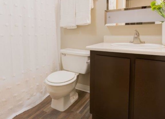 a bathroom with a white toilet and a sink