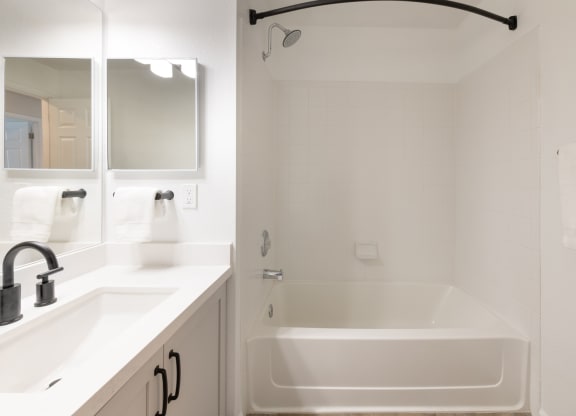 a bathroom with a bathtub and a sink