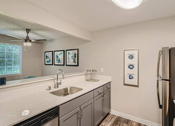 Align Apartments Model Kitchen Counter and Dining Room