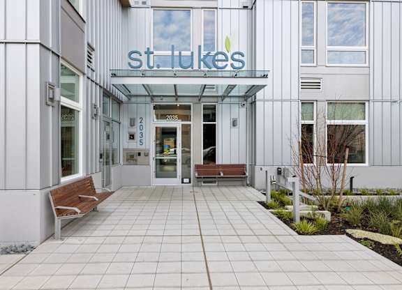 The front of a building with the name St. Lukes on it.