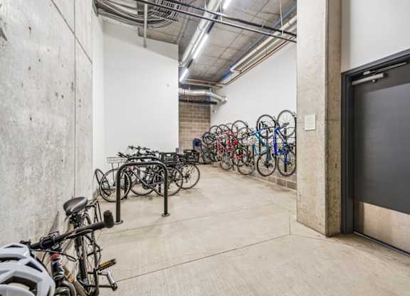 Secure bike storage at Grand Belmont Apartments in Central Eastside Portland, Oregon.