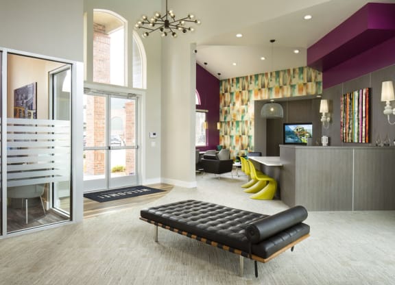 the lobby at the m on hennepin apartments in minneapolis, mn