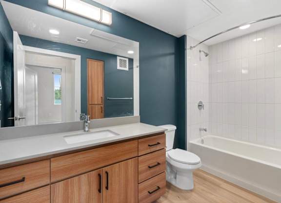 a bathroom with a sink and a toilet and a tub