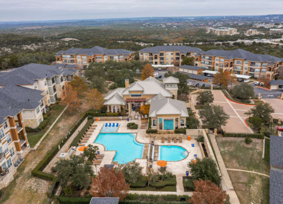 Hudson Miramont Apartments Aerial View of Pool Area and Community
