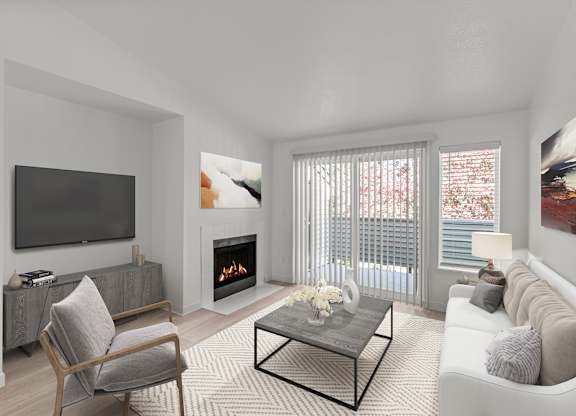a living room with a couch and a coffee table