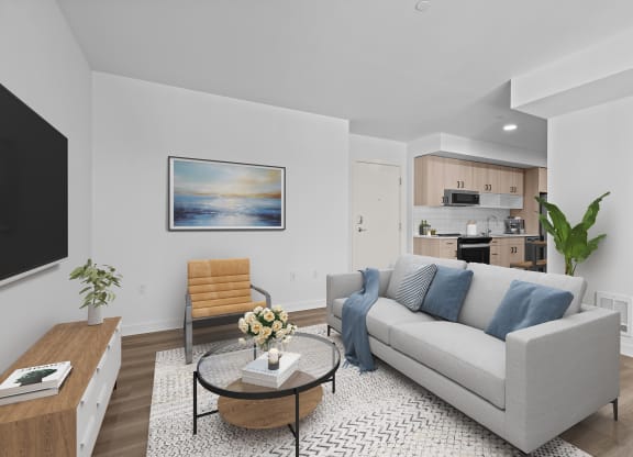 a living room with a couch and a coffee table