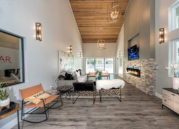 The Alexandar Apartments Clubhouse Seating and Fireplace