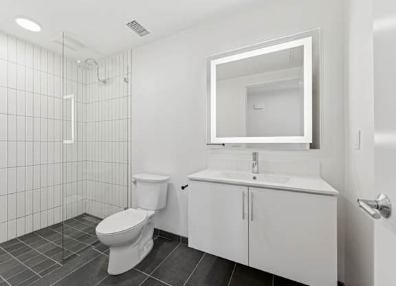 OnyxOnPark_SanDiego_CA_Vacant_2BR_B1_A white bathroom with a toilet, sink, and mirror.