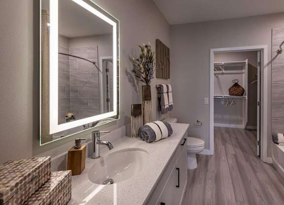 Alton Southern Highlands Apartments in Las Vegas, Nevada Model Bathroom with Attached Walk-In Closet