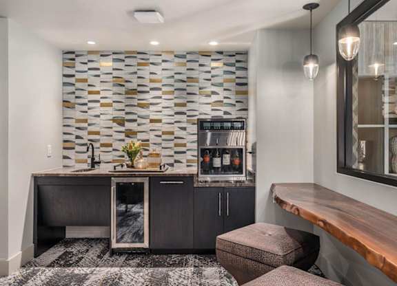 A coffee bar with seating
