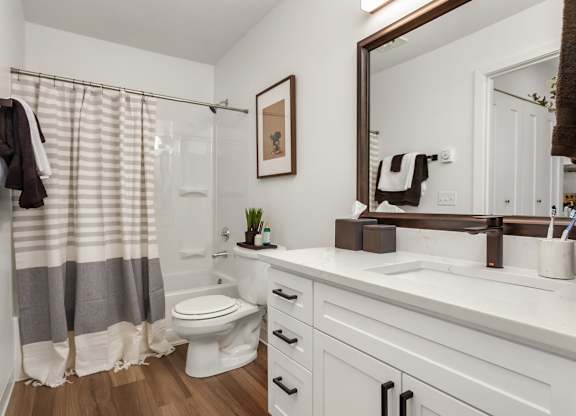 A bathroom with a toilet, sink, and a mirror.