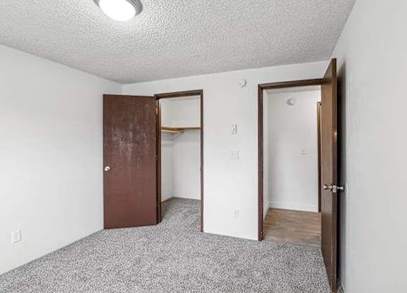 A room with a brown door and a white door.