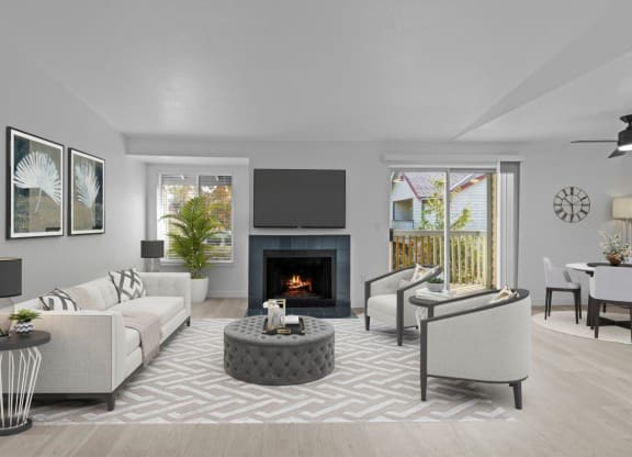 Elevate Apartments in Lynwood, Washington Model Living Room with Fireplace