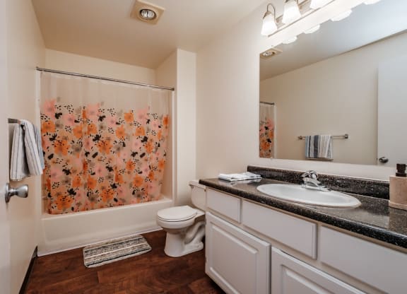 a bathroom with a shower toilet and sink