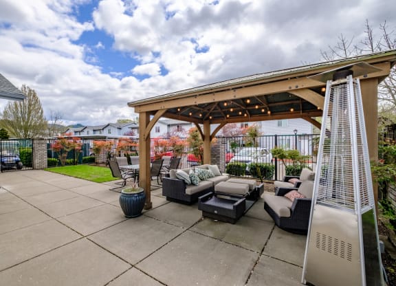 the patio at the Jenna Village Apartments in Springfield, OR