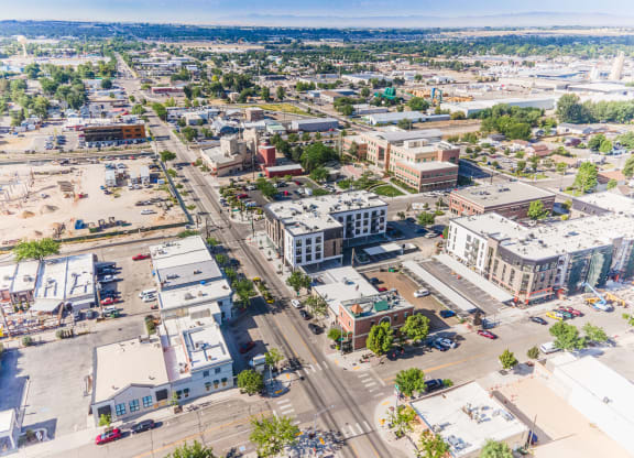 Old Town Lofts Apartments Overhead View of Building and Surrounding Area