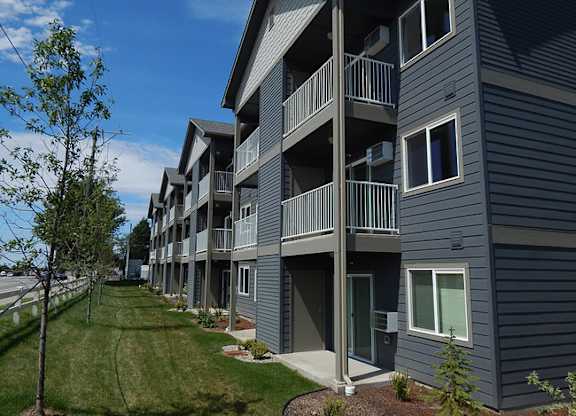 a view of the balconies of an apartment building