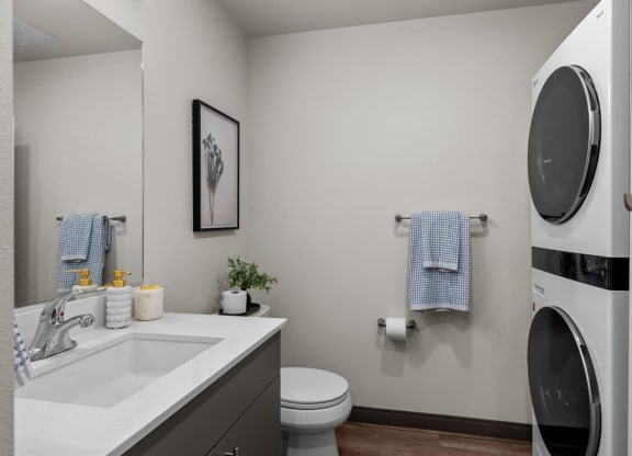 Bathroom with Washer and Dryer at Ironside Apartments, Washington