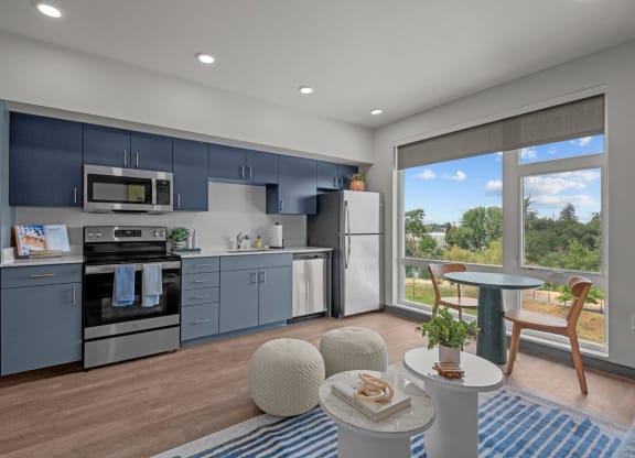 Model Kitchen and Living Room with Dining Area at Ironside Apartments, Washington, 99202