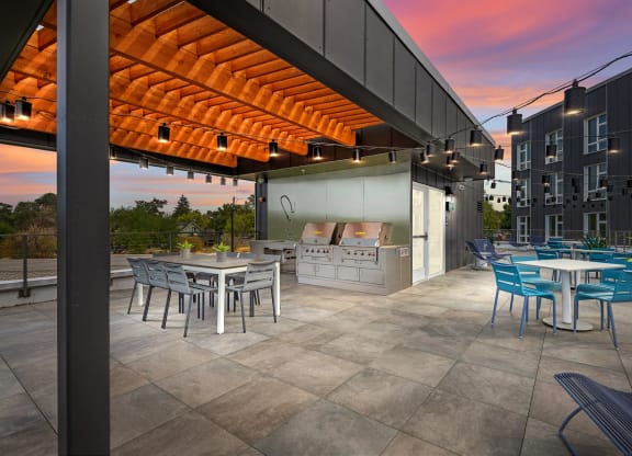 Ironside Apartments in Spokane, Washington Patio with BBQ's and Seating