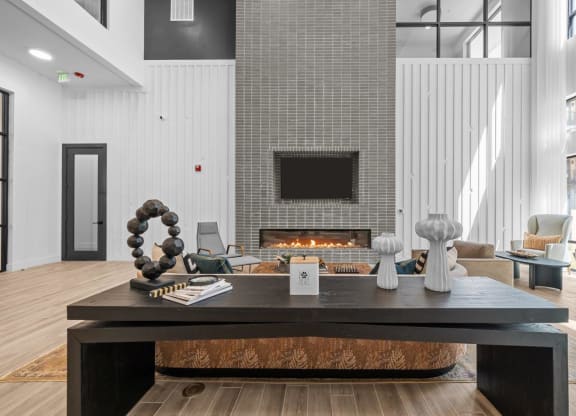 Clubhouse Lounge with Fireplace at Lenox Burnet, Austin