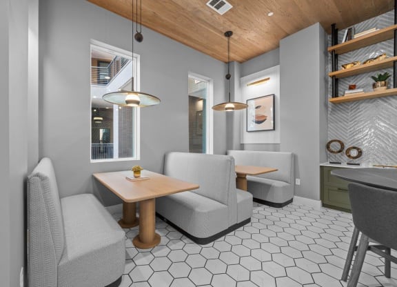 Clubhouse Kitchen with Seating at Lenox Burnet, Austin, TX