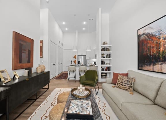 Model Living Room at Lenox Burnet, Austin Texas