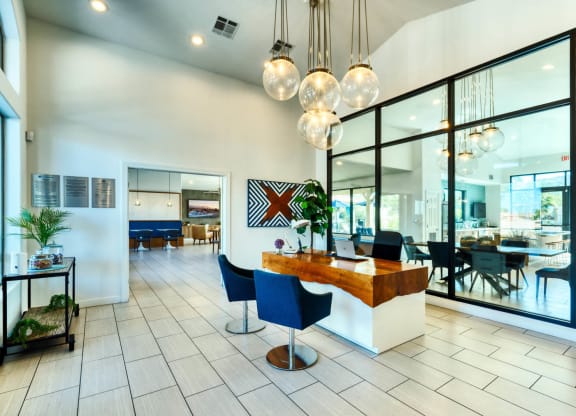 the lobby at the bradley braddock road station apartments