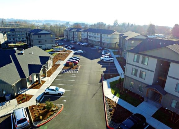 Fruitland Meadow Aerial View of Apartments and Parking Lot