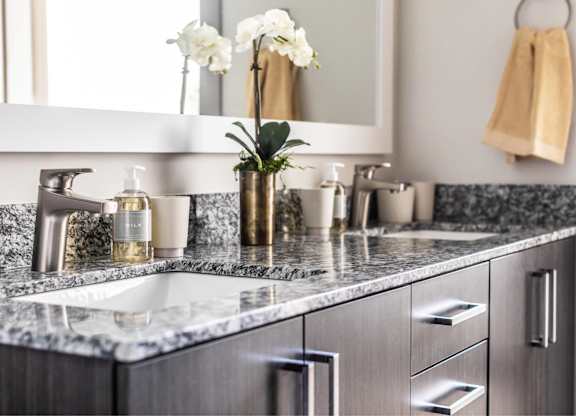 Close Up View of Bathroom Double Vanity