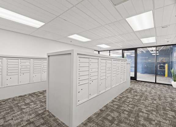 A room with white cabinets and a grey carpet.