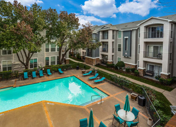 our apartments offer a swimming pool with chairs and umbrellas