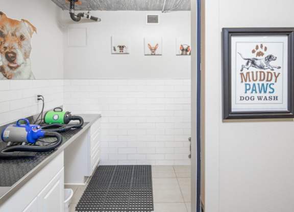 A dog wash station with a picture of a dog and the words
